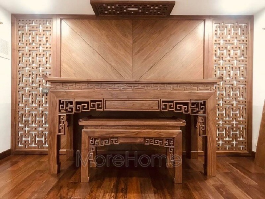 Thiết kế nội thất phòng thờ gỗ óc chó